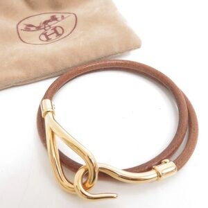 Hermès Jumbo Hook Double Tour Bracelet Natural Leather Gold Hardware w/ Dust Bag